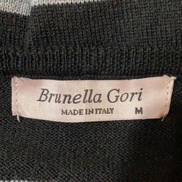 𝅺WOMEN’S Brunella Gori 100% Extrafine Merino Wool V-neck sweater striped Size M - Picture 4 of 5